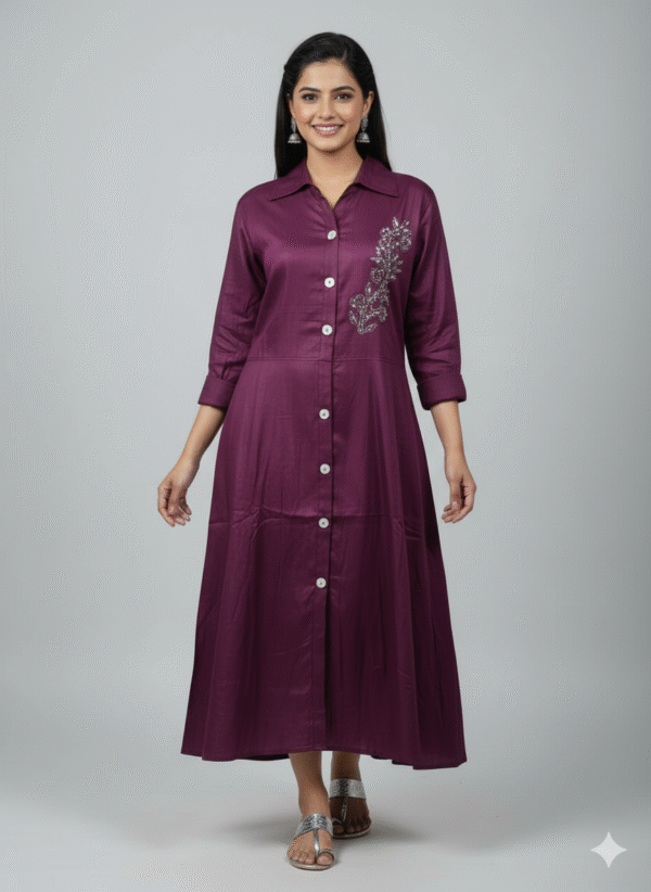 Elegant Shimmer Finish Button-Down A-Line Kurti for Women