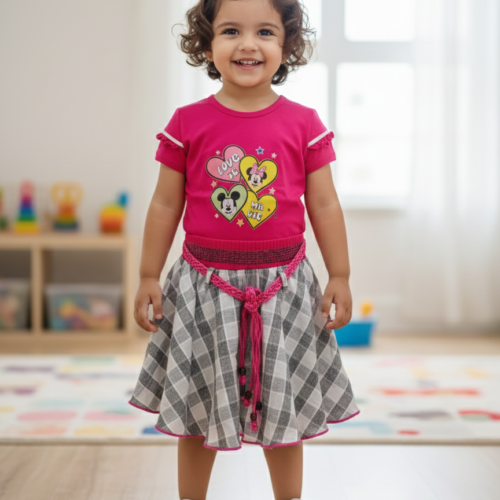 Baby Girl Pink Top & Checkered Skirt Set | Cute Baby Girl Outfit