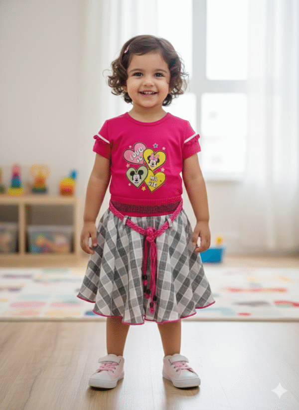 Baby Girl Pink Top & Checkered Skirt Set | Cute Baby Girl Outfit