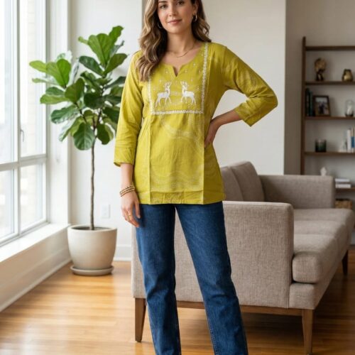 Elegant Thread Work Casual Top – Green Everyday Style