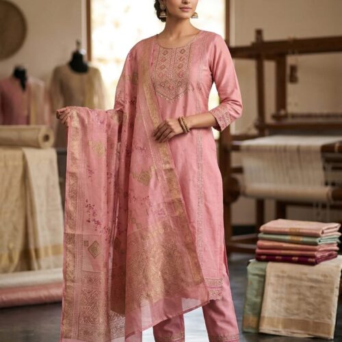 Elegant Pink Embroidered Kurta Set with Dupatta – Festive Grace