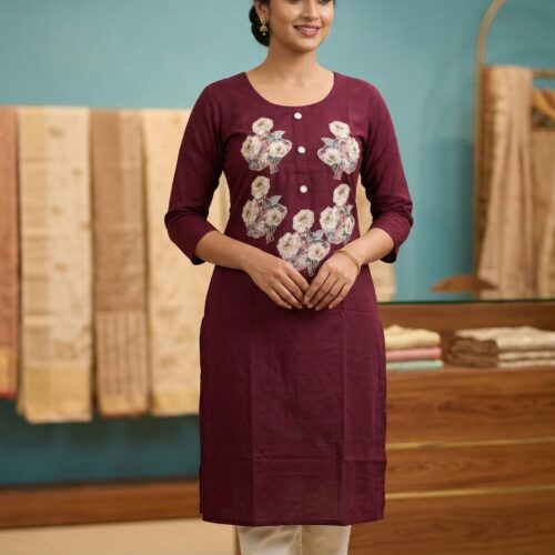 Elegant Floral Design Kurti Top – Maroon Grace
