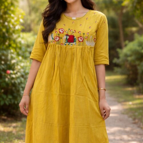 Mustard Yellow Embroidered Tiered Maxi Dress