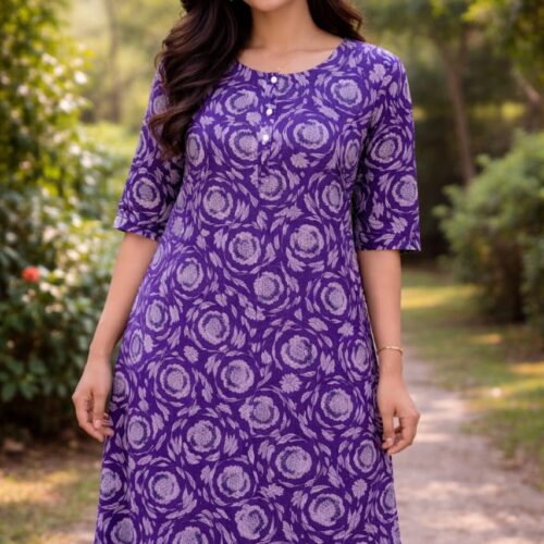 Elegant Purple Printed A-Line Kurta