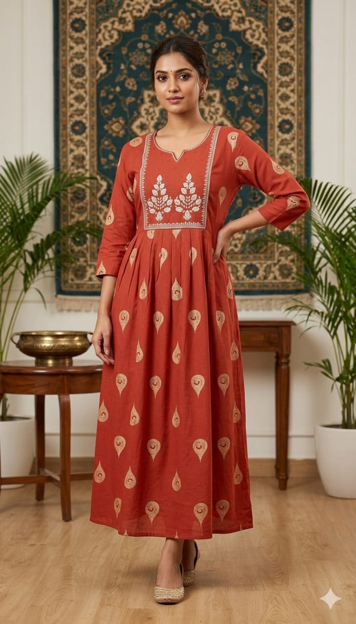 WhatsApp Image 2026-04-18 at 9.32.52 PM Rust Orange Embroidered Anarkali Dress