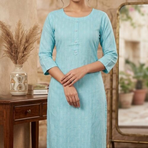 Elegant Sky Blue Textured Straight Kurta