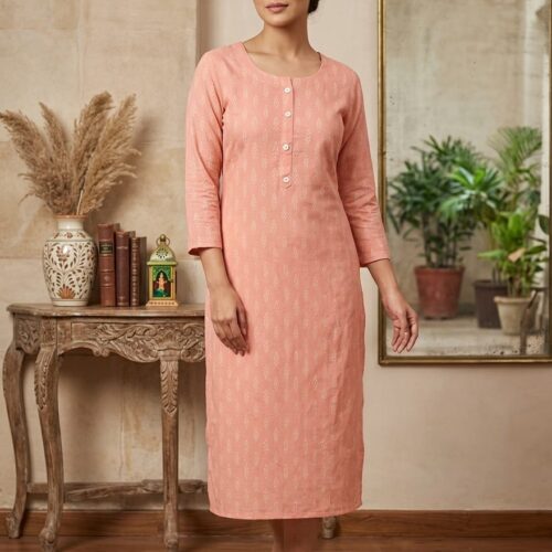 Peach Ethnic Printed Straight Kurta