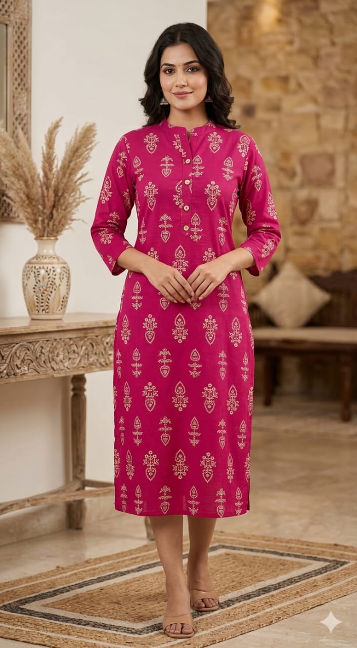WhatsApp Image 2026-04-18 at 9.32.55 PM (1) Rani Pink Ethnic Printed Straight Kurta